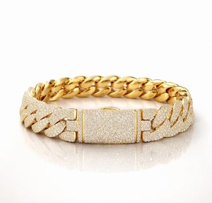 Gold Cuban Link Bracelet, <b>Iced</b> Out Miami <b>Chain</b>, Hip Hop Jewelry, Men's Luxury Bracelet, Rapper Flex ,Stone - Product Image 3