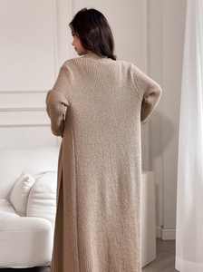 Ensemble décontracté 2 pièces pour <span class=keywords><strong>femme</strong></span> : <span class=keywords><strong>Gilet</strong></span> <span class=keywords><strong>en</strong></span> maille et robe longue sans manches avec logo frontal – Idéal printemps, automne, hiver - Product Image 3