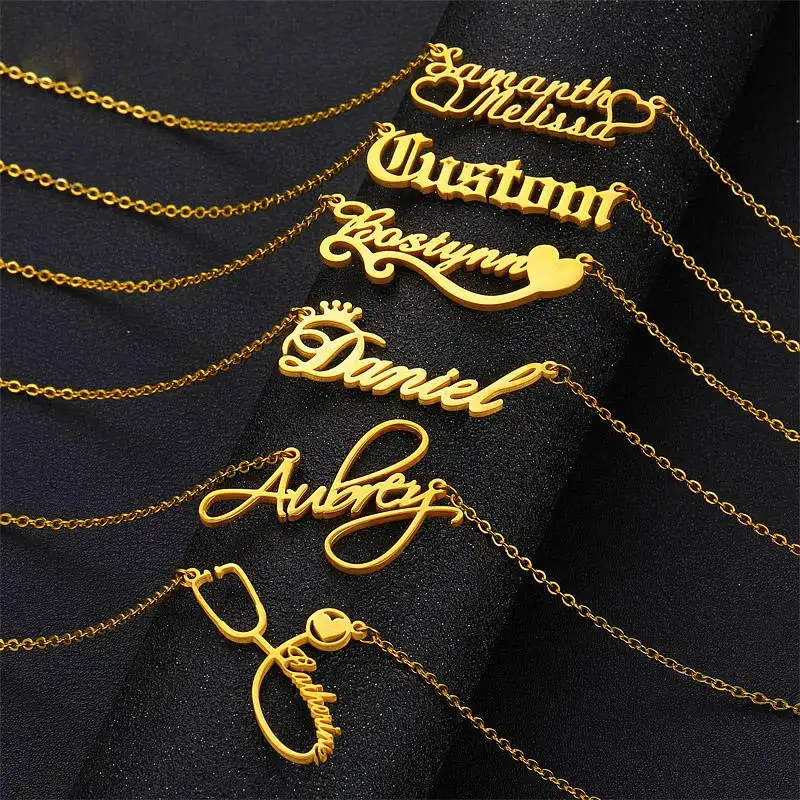 Moda de acero inoxidable colgante de placa de nombre de regalo personalizado personalizado collar de nombre para las mujeres