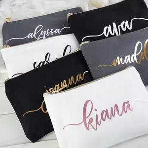 Bolsa de maquillaje de algodón de lona blanca y gris con logotipo personalizado lámina de oro rosa bolsa de cosméticos de regalo para dama de honor - Product Image 1