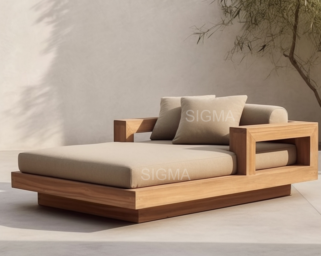SIGMA Teak Chaise Lounge Waterproof Solid Teak Beach Sun Lounger