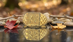 DIVYORO Heritage Style Gold Plated <b>Men</b> <b>Ring</b> Copper and Brass Fashion Jewelry Classic Finger <b>Ring</b> with Timeless Appeal - Product Image 3