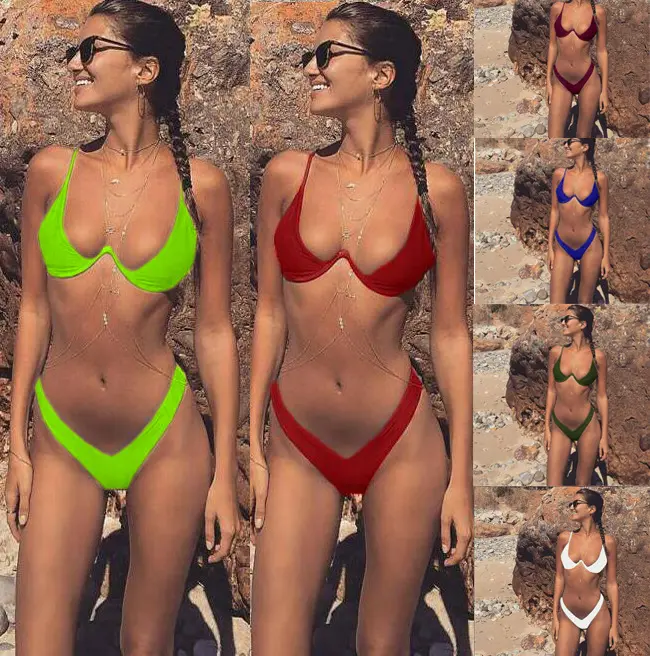 Maillot de bain deux pièces Sexy, soutien-gorge Push Up, col licou, ensemble deux pièces, pour femmes, vêtements de plage