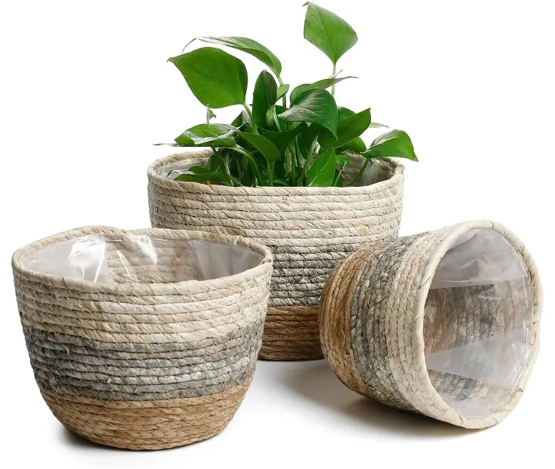 3 Pcs Seagrass Planter Basket Woven Plant Pot Toys Flower Pots Cover Storage Basket Plant Containers