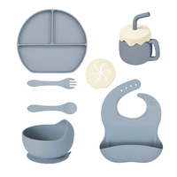 Ensemble repas 6-en-1 en silicone sûr pour enfants : assiette compartimentée, bavoir, gobelet, fourchette, cuillère et bol pour usage quotidien des nourrissons