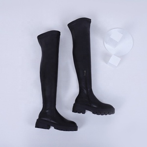 Wide Anti-Slip Sole 5cm Low <b>Heel</b> Boots Black Stretch PU Upper Winter Over the Knee Boots Women's Shoes Plus Size 43 - Product Image 4