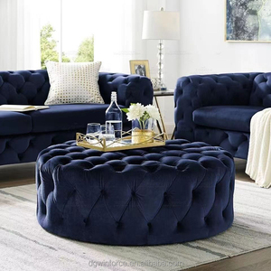Velvet <strong>Chesterfield</strong> Round Ottoman <strong>Pouf</strong> for Living Room Modern Design Upholstery Furniture Manufacturer - Product Image 5