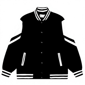 Veste universitaire noire et blanche pour homme, style preppy, coupe classique, fermeture boutonnée, vêtement d'hiver, logo sur le devant, tissu en laine - Product Image 1