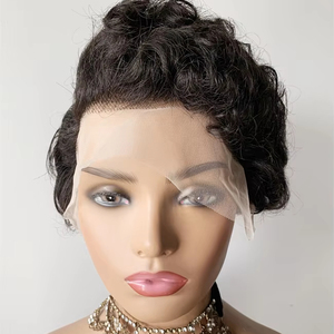 DX231 Popular peluca natural con rizos Pixie frontales pelucas con flecos Henan LACE Front Pixie cut rizado 100 pelucas humanas para mujeres negras - Product Image 1