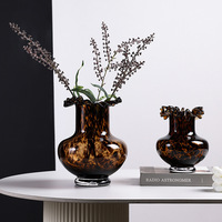 Vase Moderne en Verre Soufflé à la Main, Petit Diamètre, Motif Cristal Ambre Écaille de Tortue Léopard, pour Arrangements Floraux Hydroponiques, Décoration Douce pour la Maison