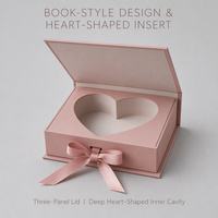 Romantische roze hartvormige cadeaudoos in boekvorm met grosgrain lint strik, diepe hartvormige inlay voor chocolade, snoep, sieraden, Valentijnsdag