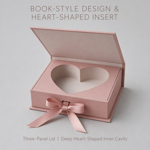 Boîte cadeau romantique en forme de cœur rose poudré, style <span class=keywords><strong>livre</strong></span>, avec nœud en ruban gros-grain, insert cœur profond, pour chocolats, bonbons, bijoux, Saint-Valentin - Product Image 2
