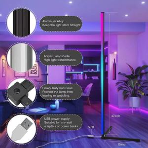 New Nordic Modern <b>Remote</b> <b>Controlled</b> Dimmable Black LED Light RGB Corner Floor <b>Lamp</b> for Living Room - Product Image 3