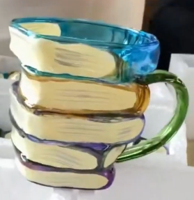 كوب زجاجي على شكل كتاب مع مقبض، كوب زجاجي أحادي الجدار مع نمط مرسوم يدويًا، كوب زجاجي ملون بتصميم جديد مخصص - Product Image 6