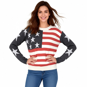 <span class=keywords><strong>Pull</strong></span> à manches longues et col rond pour <span class=keywords><strong>femme</strong></span> avec <span class=keywords><strong>drapeau</strong></span> américain rayé - Product Image 1