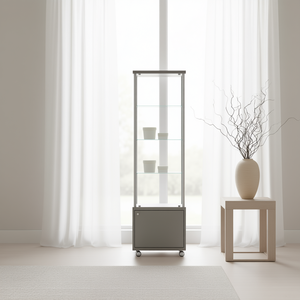 Vitrine Moderne 55 cm de Large, 185 cm de Haut, Cadre en Aluminium Gris Clair, Étagères en Verre Trempé, Porte Verrouillable - Product Image 3