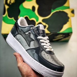 Zapatos de Marca Famosa de Alta Calidad, Bapeeess, Diseño de Estrella, Cuero Sintético Patentado, Malla Transpirable, Ligeros, Color Morado, Casuales - Product Image 1