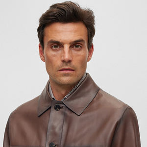 High Quality <b>Men's</b> Sheep Skin Leather <b>Jacket</b> with Custom Logo Printing <b>Thin</b> Stand <b>Man</b> <b>Jackets</b>, <b>Jacket</b> for <b>Man</b> - Product Image 4