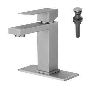 Grifo de Lavabo Monomando de un Solo Orificio, Diseño Moderno en Níquel Cepillado, Válvula de Cerámica, Construcción en Latón - Product Image 1