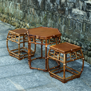<b>Bamboo</b> Drum <b>Stool</b> Square Yellow Durable Tea Ceremony Accessory Courtyard Use - Product Image 4