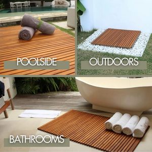 Tappetino in legno massello Teak 100% Teak-piattaforma in legno <span class=keywords><strong>antiscivolo</strong></span> per interni ed esterni per Sauna, <span class=keywords><strong>piscina</strong></span>, decorazione per pavimenti in vasca idromassaggio - Product Image 1