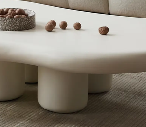 Juego de Mesa de Centro Moderno para el Hogar, Diseño de Mesa de Centro Ondulada de Fibra de Vidrio en Color Blanco Crema para Sala de Estar - Product Image 4