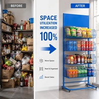 Présentoir mobile métallique personnalisé pour bonbons avec roulettes, étagères multi-niveaux en treillis métallique pour chips et snacks en magasin de détail
