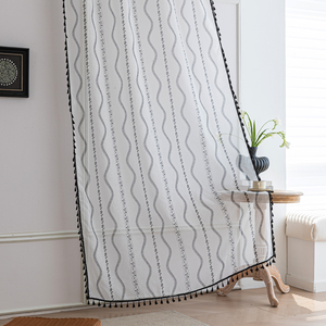 Rideaux transparents Bohemian Wave 100% Polyester-Glands peints à la main d'inspiration marocaine, bloquant les UV pour chambre à coucher/café/maison de plage - Product Image 1