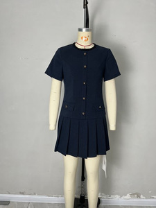 เดรส<span class=keywords><strong>ล</strong></span>ำลองจับจีบแขนสั้นสีฟ้าเข้มมีกระเป๋ากระดุมละเอียดอ่อนสไตล์ทอรอบเอวธรรม<span class=keywords><strong>ช</strong></span>าติ - Product Image 3