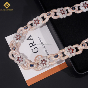Custom Personalized Jewelry Rapper Heavy Hand Made Multi Color Moissanite Diamond 22mm Width Flower Shape <b>Infinity</b> Cuban Chain - Product Image 3