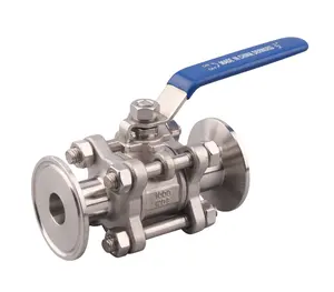 Sanitary Ball Valve Fits 1.5" Tri-Clamp Clover Stainless Steel 304 PTFE Lined 2 Way 3 Piece