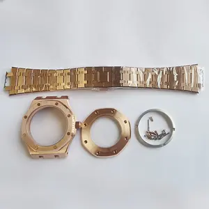 Parti del cinturino della cassa dell'orologio in oro rosa da 41mm per il movimento nh35 nh36 vetro zaffiro con quadrante da 28.5mm con anelli del capitolo impermeabile