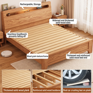 Cadre de <span class=keywords><strong>lit</strong></span> plateforme moderne en bois massif, multifonctionnel pour tailles King/Queen/Full, design durable et confortable - Product Image 1