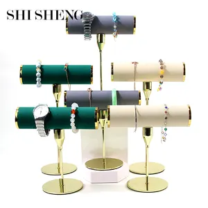 SHI SHENG menara pengatur perhiasan t-bar logam hijau meja untuk pertunjukan perhiasan gantung liontin anting gelang Aksesori Cincin