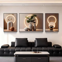 Lukisan Dekoratif Ruang Tamu Geometris Netral Modern, Seni Dinding Bunga Triptych 3D Mewah, Lukisan Porselen Kristal