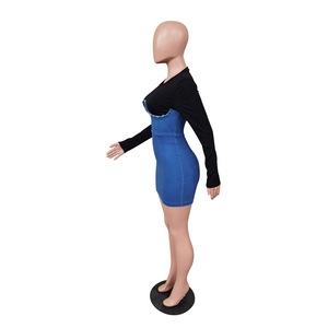 Nuovi Abiti Mini in Denim Patchwork <span class=keywords><strong>di</strong></span> <span class=keywords><strong>Tendenza</strong></span>, Eleganti e Casual, Vestiti Aderenti Sexy per l'Autunno, <span class=keywords><strong>Abbigliamento</strong></span> Femminile - Product Image 4