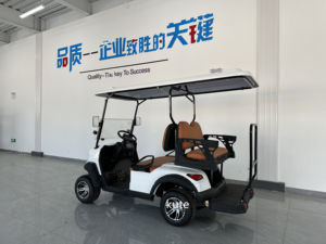 Voiturette de golf électrique Kute 4 places blanche avec sièges et auvent orange - Product Image 3