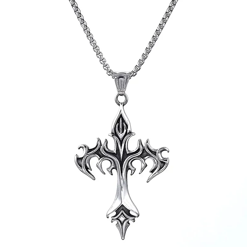 Hip Hop Modeschmuck Einzigartiges Design Edelstahl Flame Cross Anhänger Halskette Goth Halsketten Geschenk für Frauen Männer