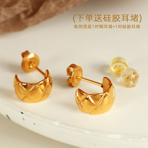 Moon Shape Geometric <b>Stud</b> Earrings In Gold Silver Rose Gold <b>Titanium</b> Steel For Unisex Fashion Jewelry - Product Image 3