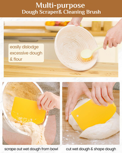 Bread Proofing Basket <b>Set</b> 9 Inch Round and 10 Inch Oval Banneton Bowl with Sourdough Bread Making Tools Kit - Product Image 5