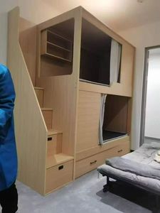 Factory Modern Design Capsule <strong>Bunk</strong> <strong>Bed</strong> Solid <strong>Wood</strong> with Partition Bookshelf &amp; Drawer-type Staircase for Home Youth Dormitory - Product Image 2