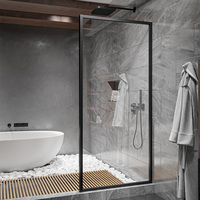 Paroi de douche rectangulaire moderne en verre trempé avec cadre doré, étanche, panneau fixe, portable