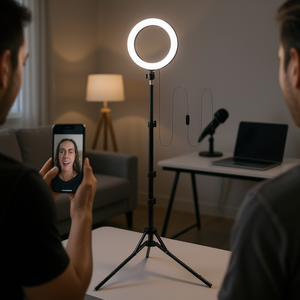 Anneau lumineux pour selfie CJSJ, 10 pouces, LED à intensité variable, avec trépied, alimentation USB, pour diffusion en direct sur YouTube - Product Image 3