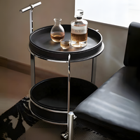 Table d'appoint mobile de luxe italienne avec plateau en cuir, table d'appoint moderne et minimaliste avec rangement