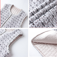 Gilet en tweed sur mesure pour femme, sans manches, avec bordure tressée contrastante, coupe ajustée, pour le bureau ou les tenues décontractées