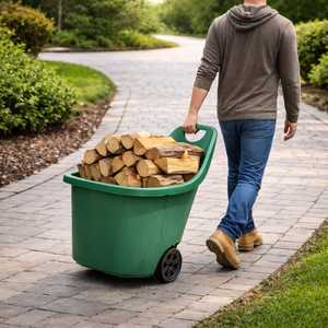 Chariot de jardin vert 60L avec poignée et 2 roues, pratique pour une utilisation en extérieur - Product Image 6
