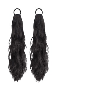Extensiones de cabello rizado largo con ondas energéticas tipo cola de caballo doble, de fibra resistente al calor, para tonos de piel naturales y cualquier forma de rostro. - Product Image 3