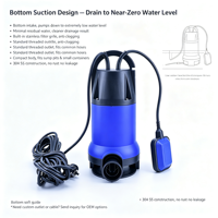 Pompe de drainage submersible à haut débit et basse pression avec capteur automatique 230V, pompe à eaux usées en plastique pour drainage de piscine OEM