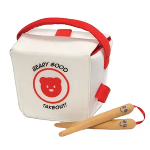 D323 Takeout Food Stuffed Plush Play Set Chopsticks Fortune Cookie Crinkle Rice Bowl Broccoli Sound Plush Shrimp Toy