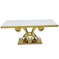 Nouveau design de table de mariage rectangulaire de luxe en acier inoxydable doré avec dessus en verre pour fête d'occasion
